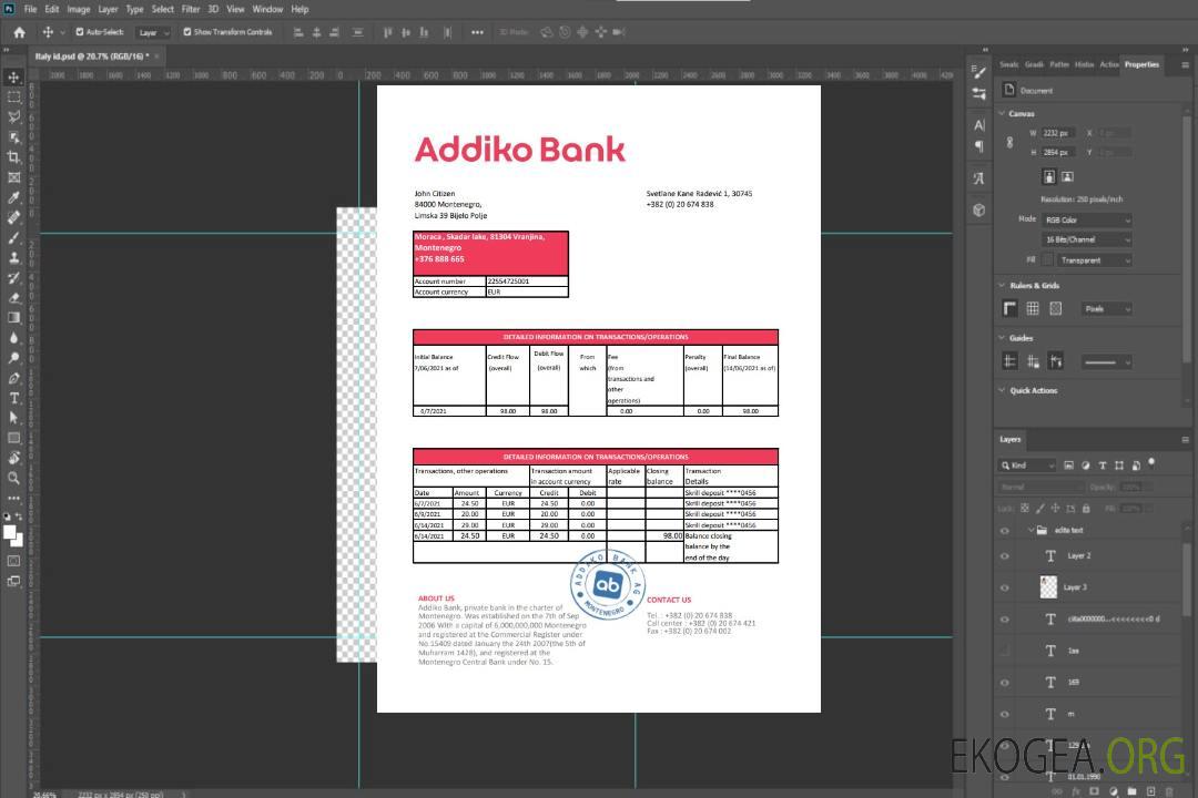 Monténégro Addiko Bank Excel template